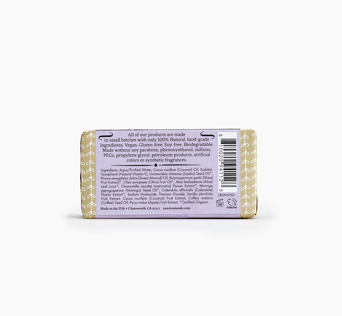 Saavy Naturals Baby Handcrafted Bar Soap - back