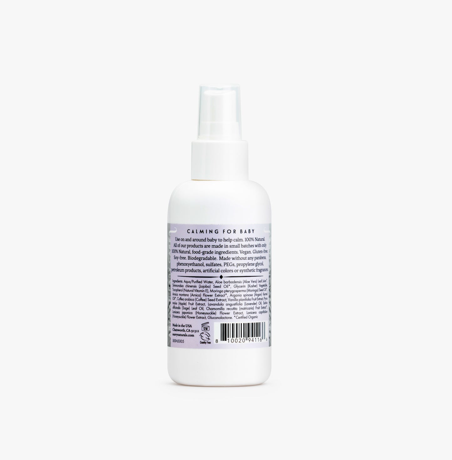 Saavy Naturals Baby Calming Mist - back